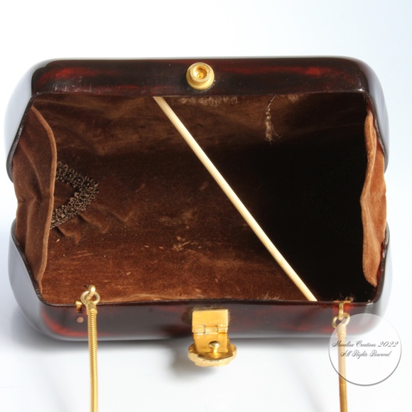 Saks Fifth Avenue Evening Bag Minaudière Clutch or Crossbody Polished Resin Rare - Picture 11 of 13